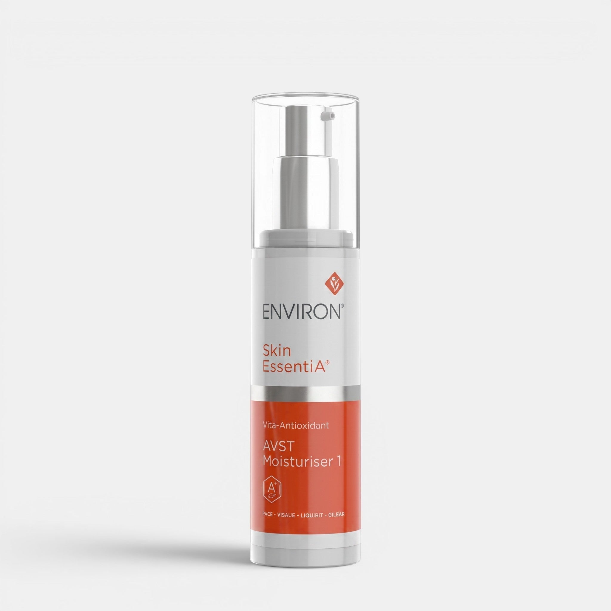 Shop Rescue Spa Environ Vita-Antioxidant AVST 1 moisturizer in a white and orange pump bottle for sensitive skin.