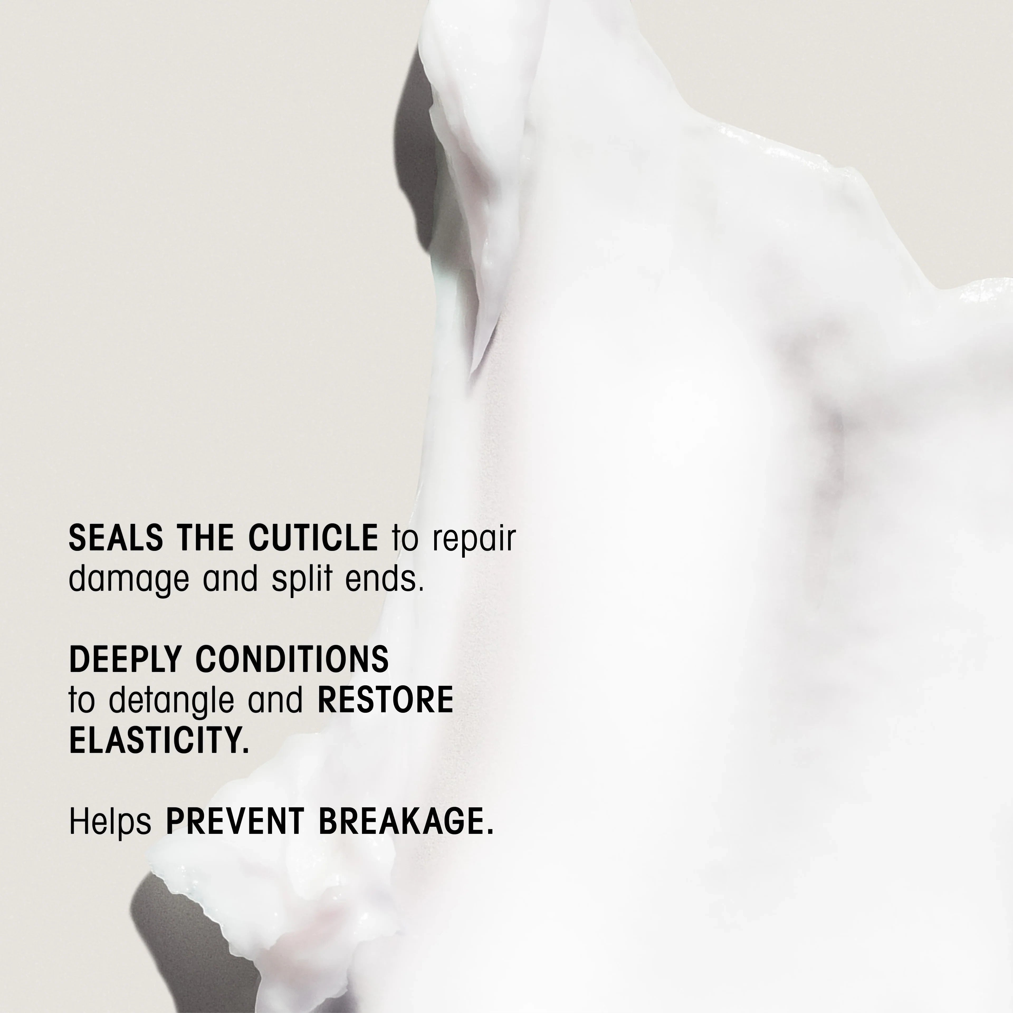 Shop Rescue Spa Eternal Curls Deep Treatment Masque, a white creamy hair mask with text overlay about sealing cuticles and restoring elasticity.