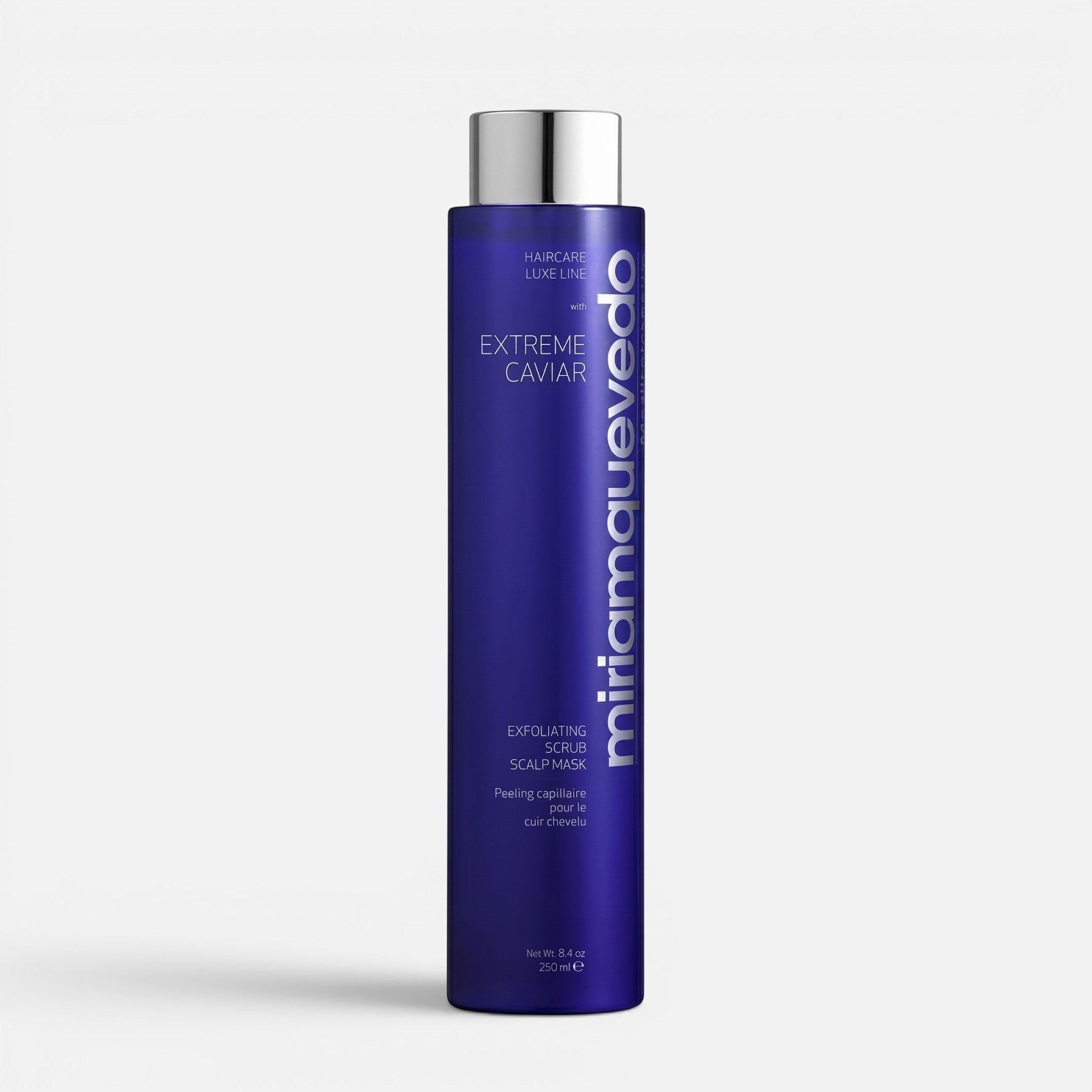 Shop Rescue Spa Extreme Caviar Exfoliating Scrub Scalp Mask in a tall, deep purple bottle with a silver cap.