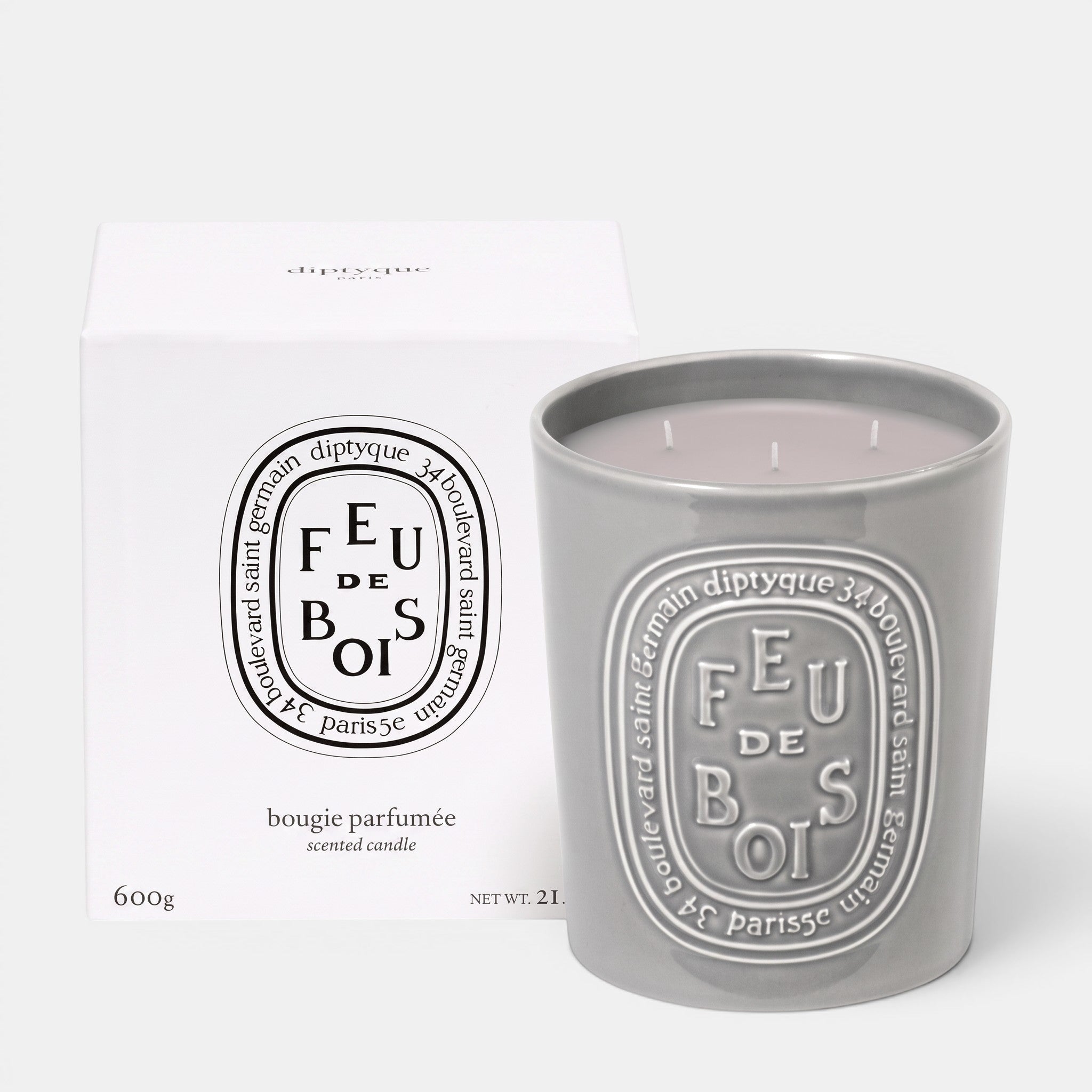 Shop Rescue Spa Feu De Bois scented candle in a grey ceramic jar with matching white gift box