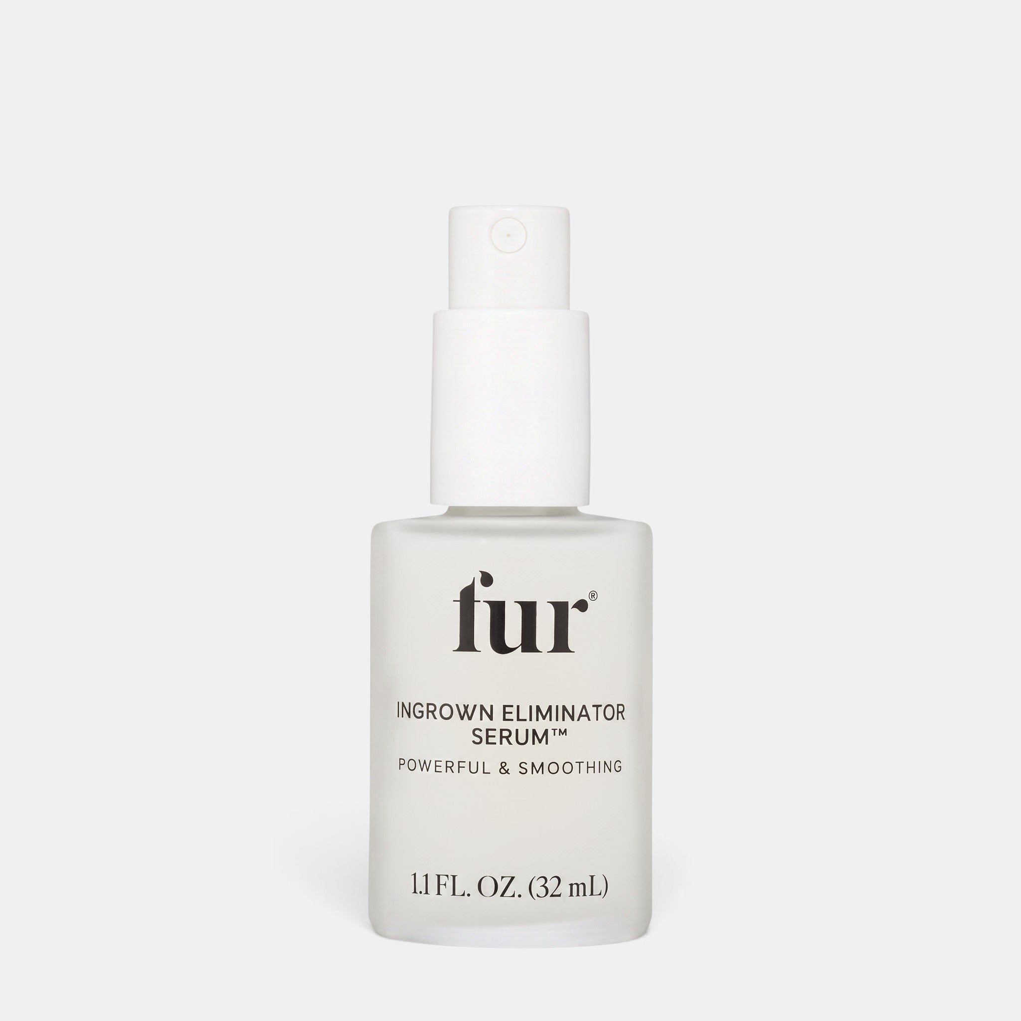 Shop Rescue Spa Fur Ingrown Eliminator Serum in a frosted glass bottle with a white pump dispenser.