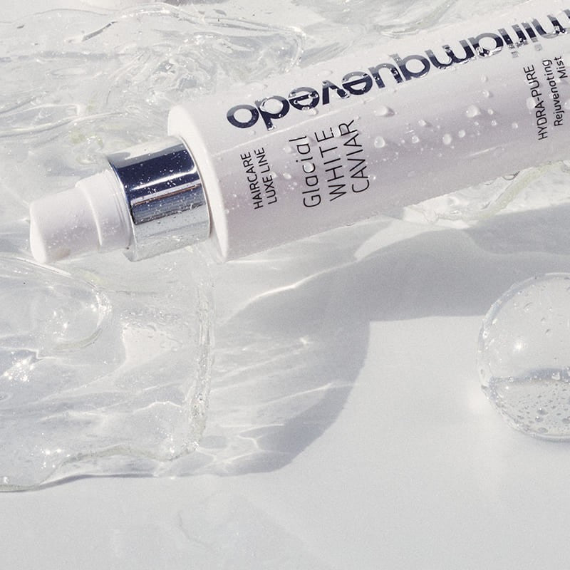Shop Rescue Spa miriam quevedo Glacial White Caviar Hydra-Pure Rejuvenating Mist bottle on a clear gel background