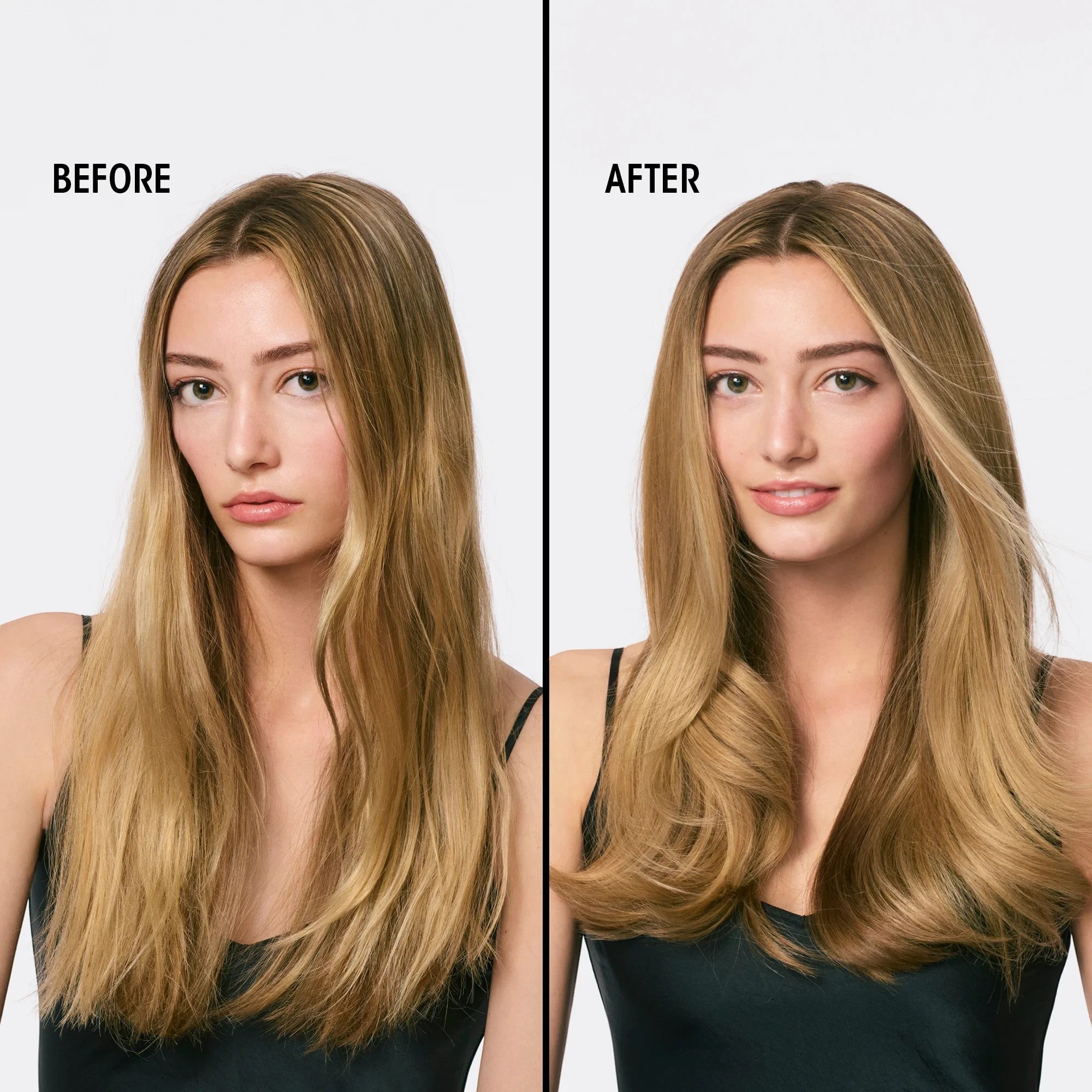 Shop Rescue Spa Gold Lust Restorative Night Creme before and after results on blonde hair showing smoother texture