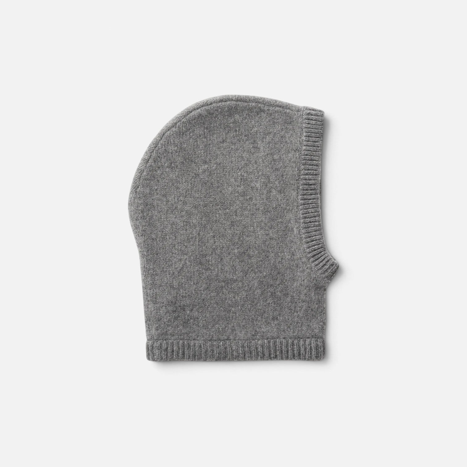 Shop Rescue Spa grey chunky knit balaclava made from 100% cashmere with a ribbed trim