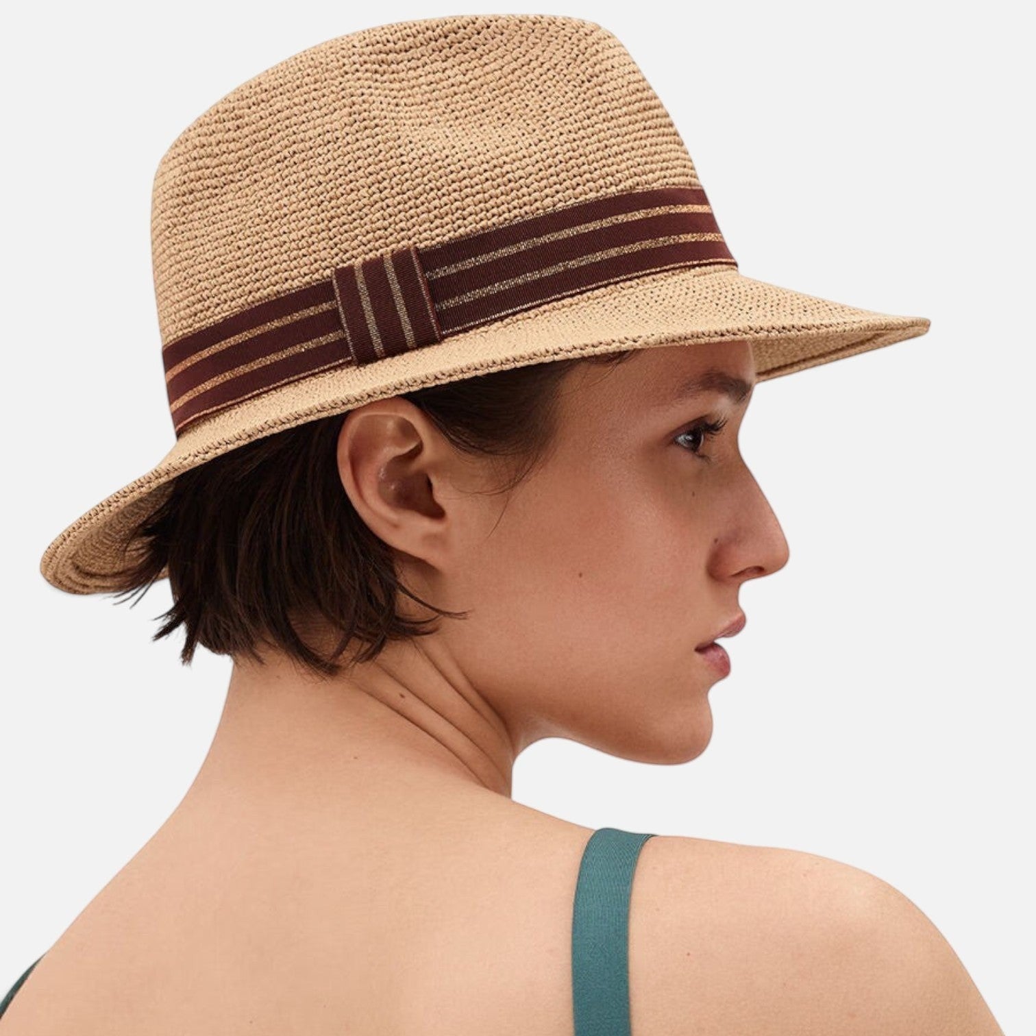 Shop Rescue Spa Marlon paper straw hat in gingembre brown with a dark chocolate ribbon and gold thread detail