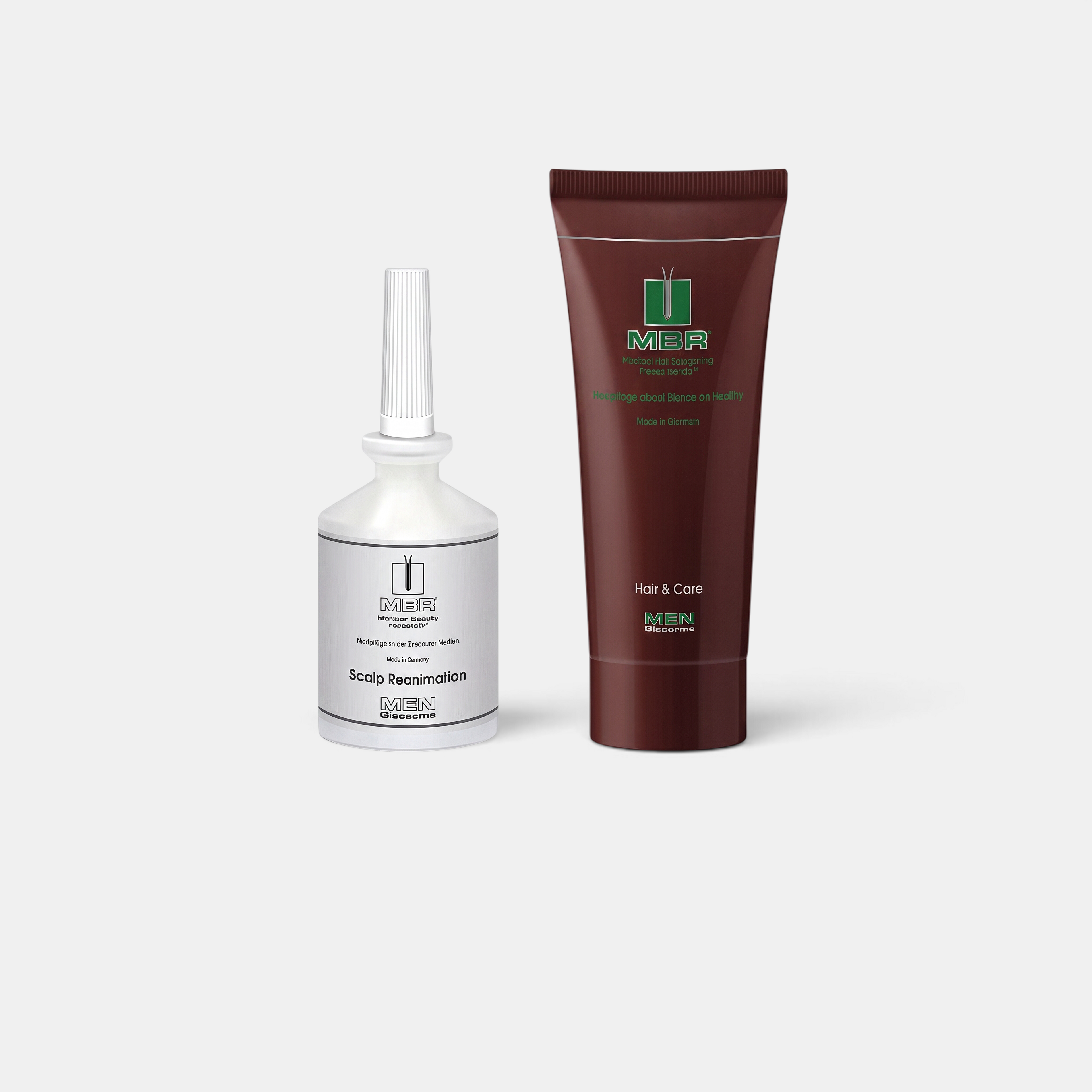 Shop Rescue Spa MBR Men hair and scalp bundle featuring a white scalp reanimation bottle and brown hair care tube.