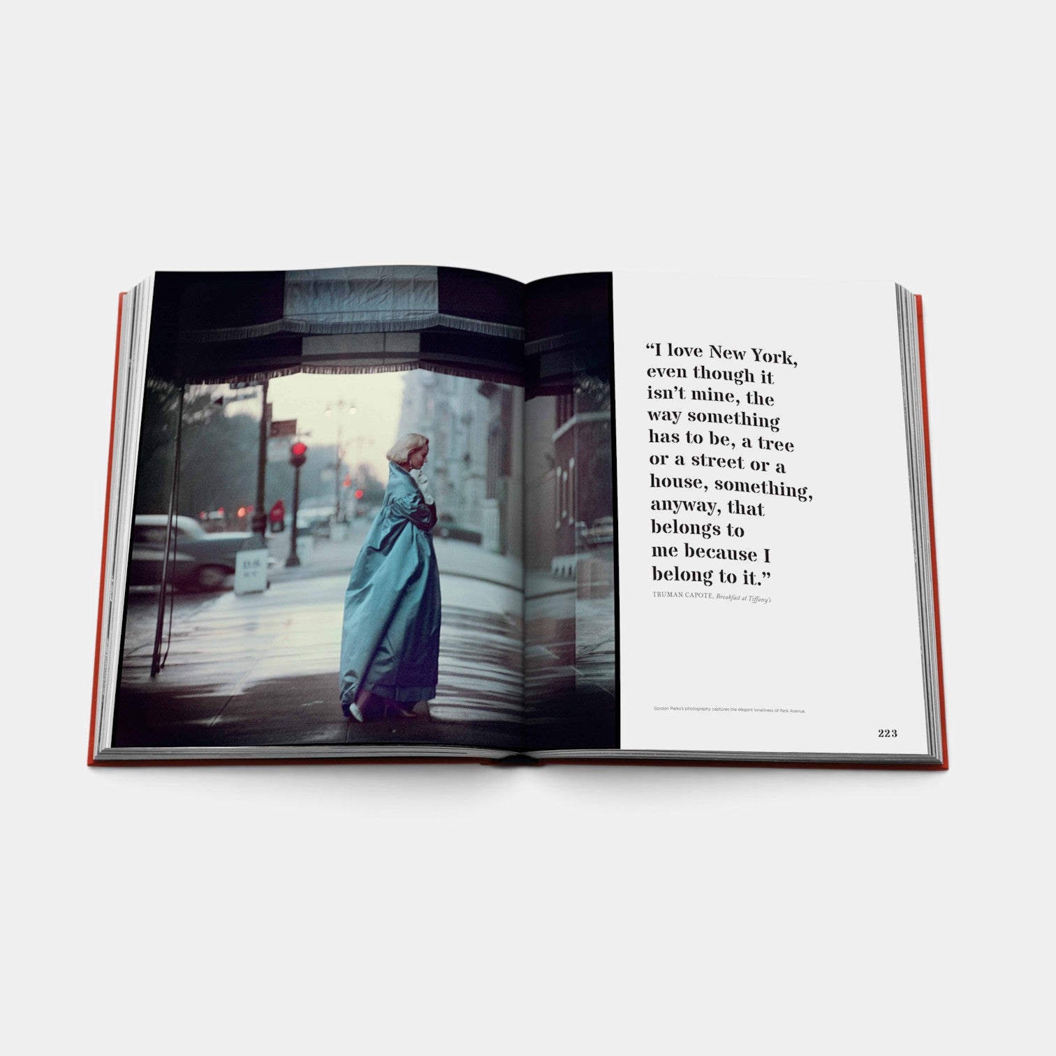 Open pages of Shop Rescue Spa New York by New York book featuring a vintage photograph and a Truman Capote quote.