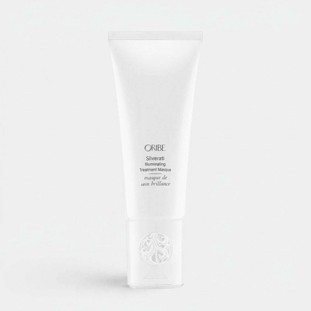 Shop Rescue Spa Oribe Silverati Illuminating Treatment Masque in a white 150mL squeeze tube for grey and silver hair.