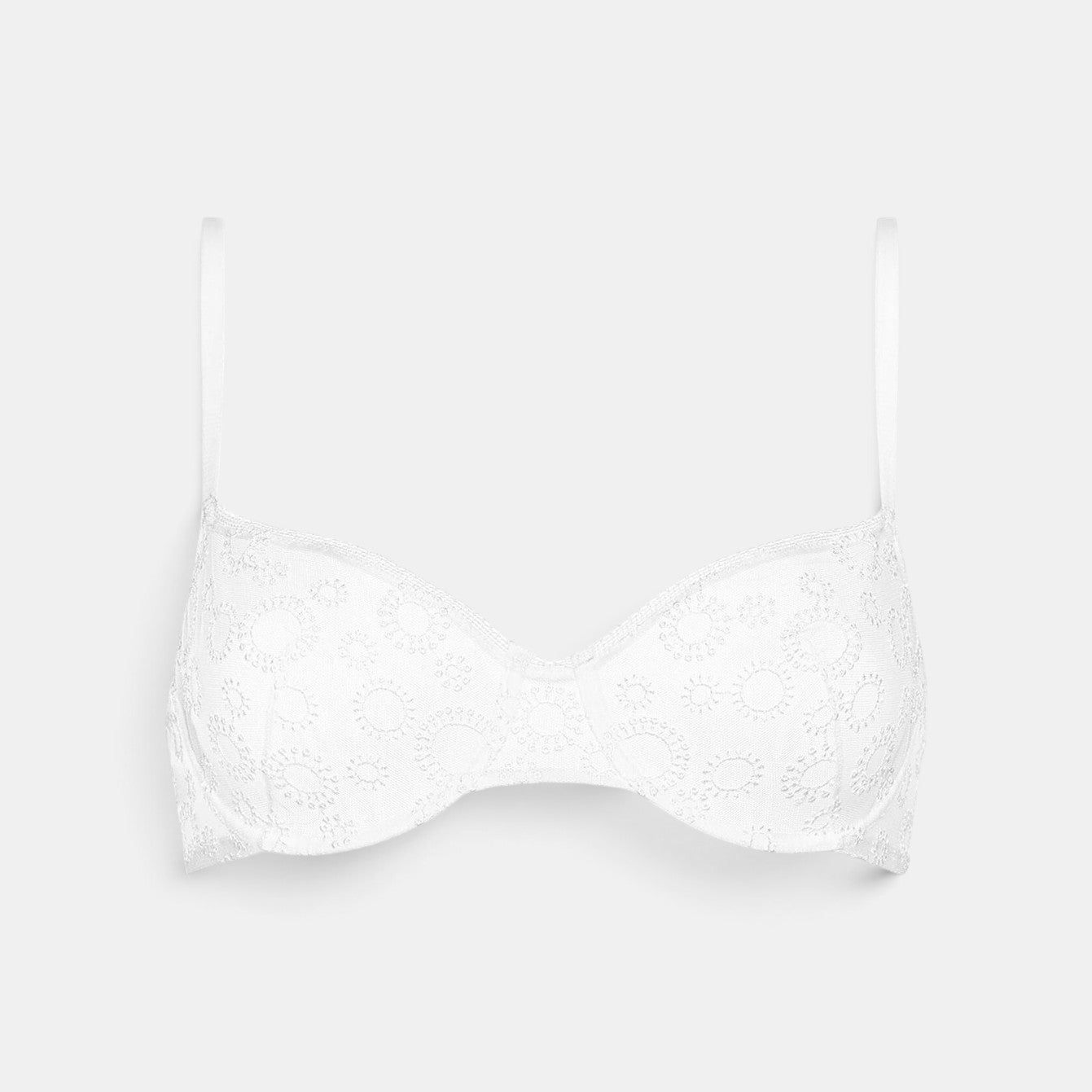 Shop Rescue Spa Pepin PERCALE white demi-cup bra in embroidered stretch tulle with delicate lace trim details.