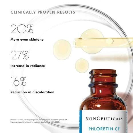 Shop Rescue Spa SkinCeuticals Phloretin CF vitamin C serum bottle with clinical results and serum drops