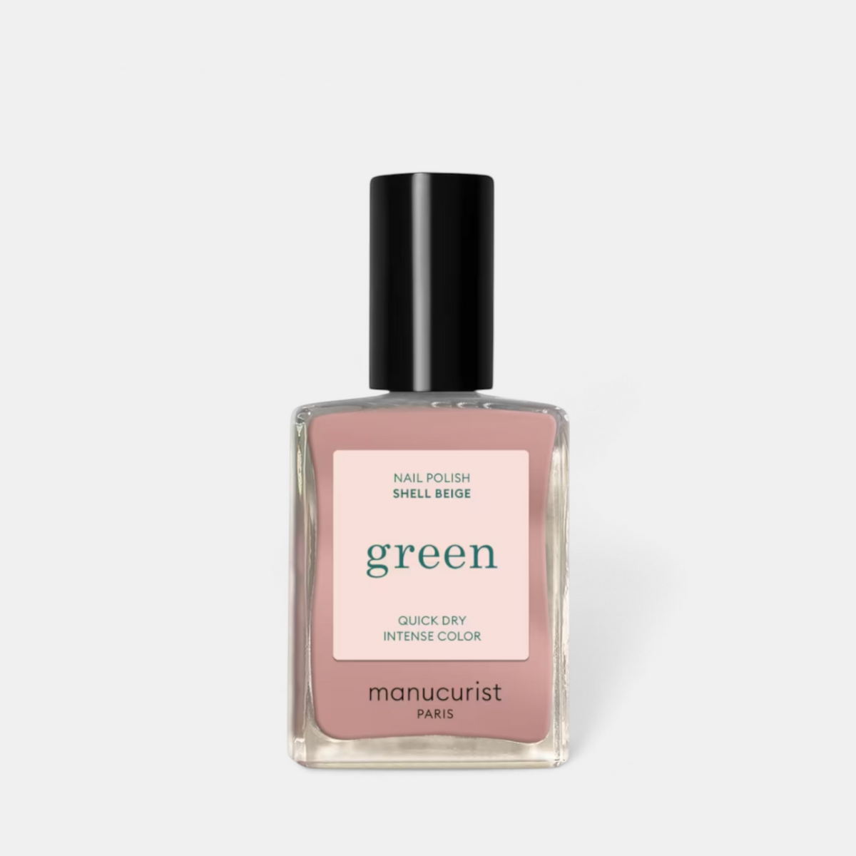 Shop Rescue Spa Green Natural Nail Polish in Shell Beige, a plant-based, non-toxic lacquer in a glass bottle.