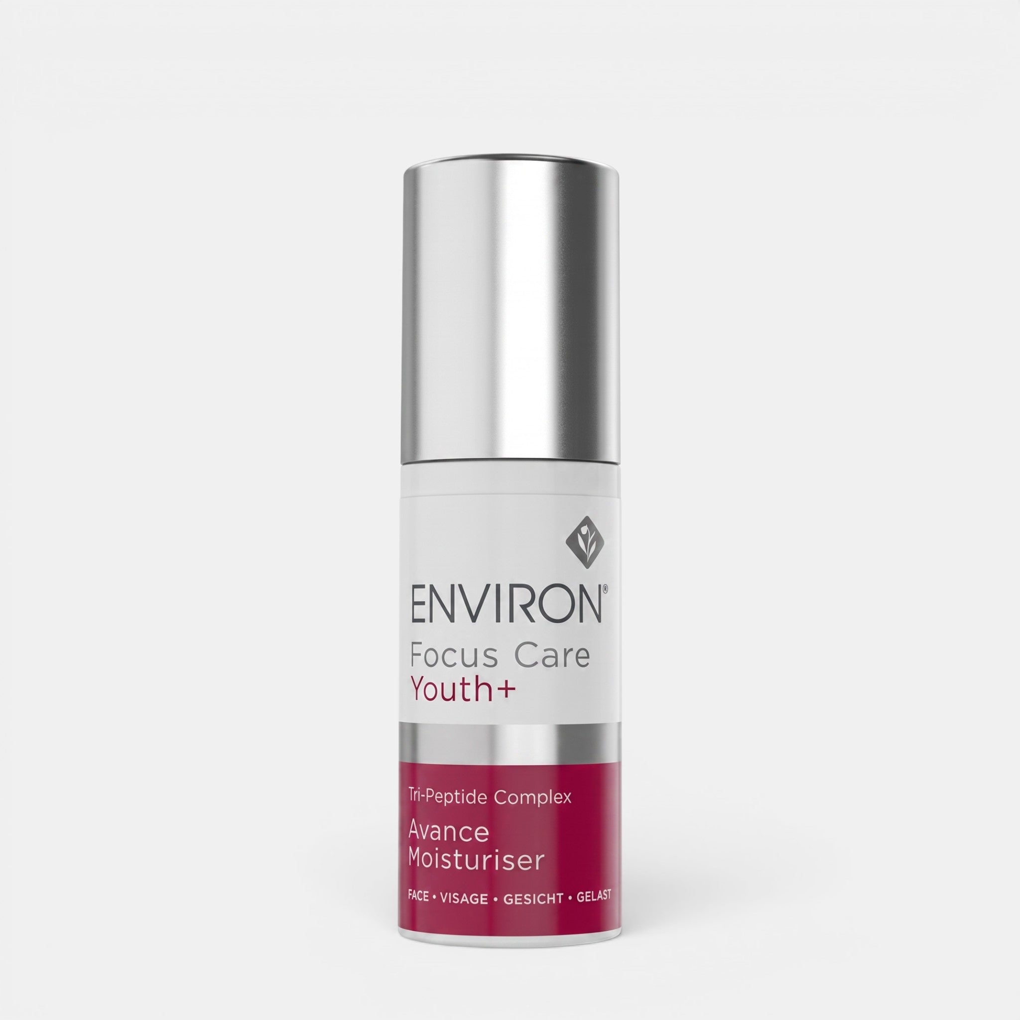 Shop Rescue Spa Environ Tri Peptide Complex+ Avance Moisturizer in a white and magenta pump bottle