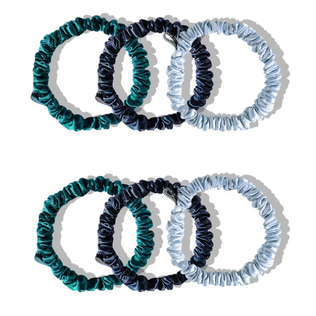 Skinny Scrunchie Set - Blue & Green 6pcs