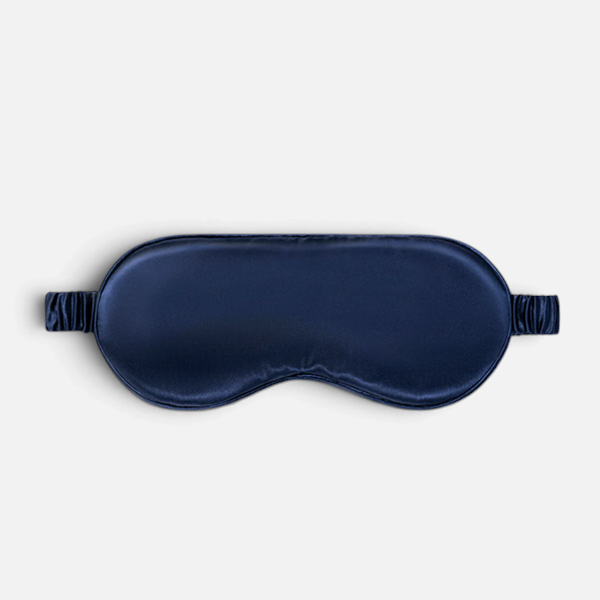 Shop Rescue Spa navy blue Slipsilk sleep mask made from 100% pure mulberry silk with a comfortable elastic band.