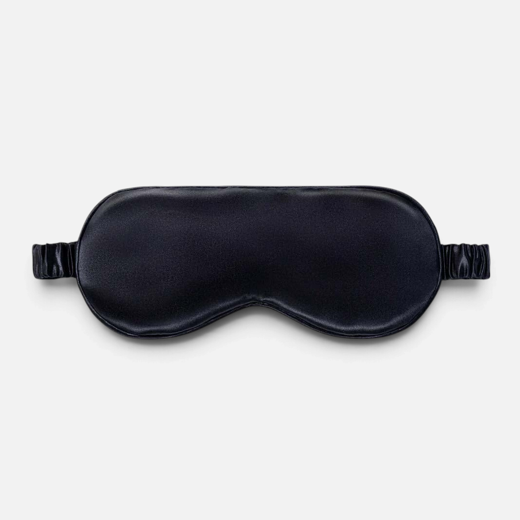 Shop Rescue Spa black Slipsilk sleep mask made from 100% pure mulberry silk with a silk-covered elastic strap