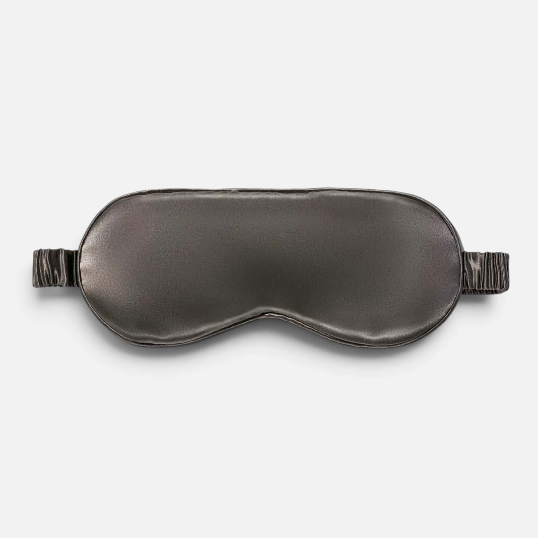 Shop Rescue Spa Slipsilk sleep mask in black, crafted from 100% pure mulberry silk with a silk-covered elastic band.