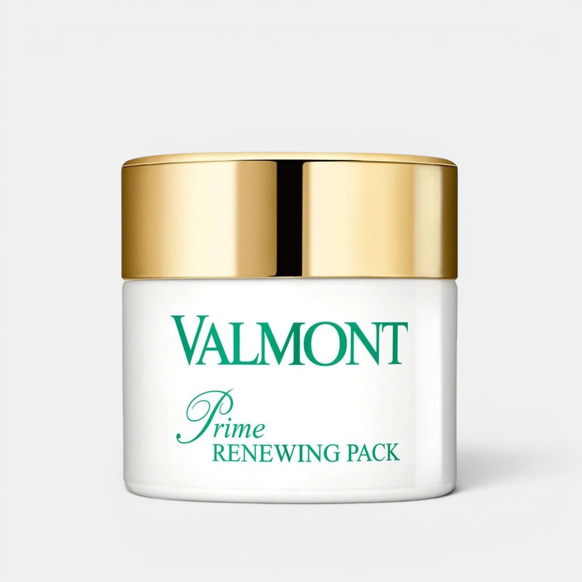 Front-facing product photo of Valmont Prime Renewing Pack 75ml jar on a clean white background, showing the single unboxed skincare container.