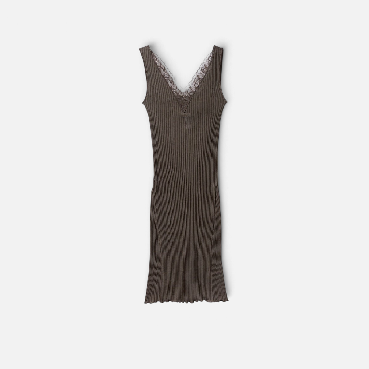Shop Rescue Spa Maude Prive negligee in black olive cotton with a V-neck, tulle embroidery, and ribbed texture.