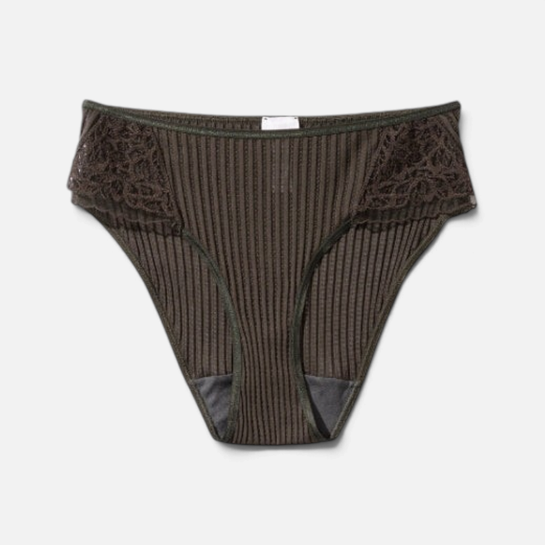Shop Rescue Spa Maude Prive hipster in black olive cotton with delicate tulle embroidery and soft elastic trim