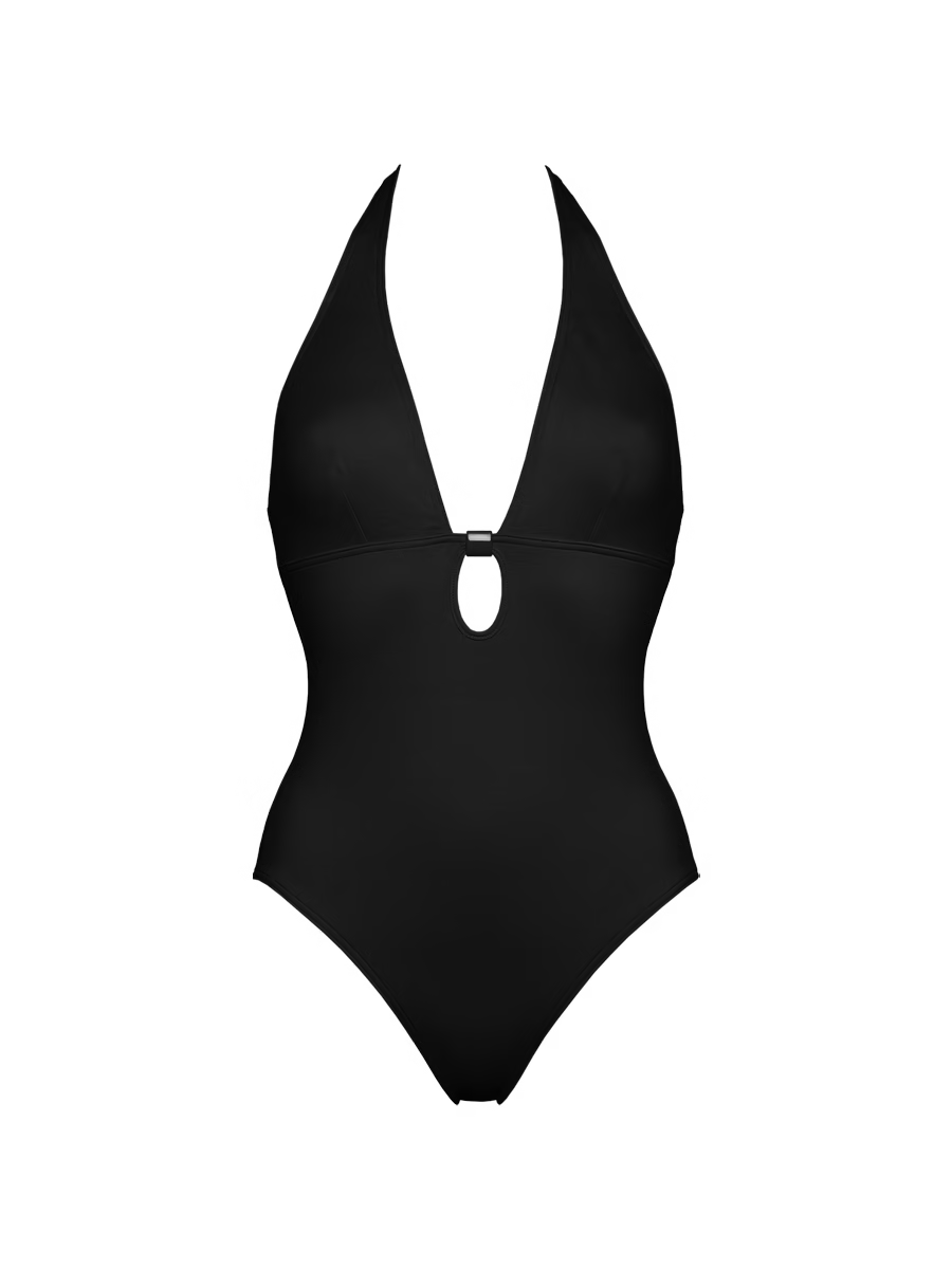 Front-facing product photo of Eres Harmony Loop One Piece Swimsuit in Noir on a clean background, showing full swimsuit silhouette.