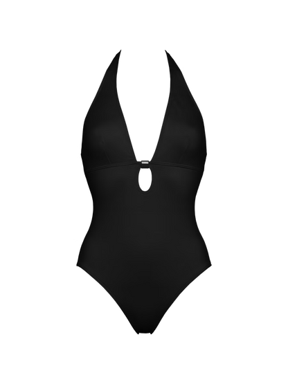 Front-facing product photo of Eres Harmony Loop One Piece Swimsuit in Noir on a clean background, showing full swimsuit silhouette.