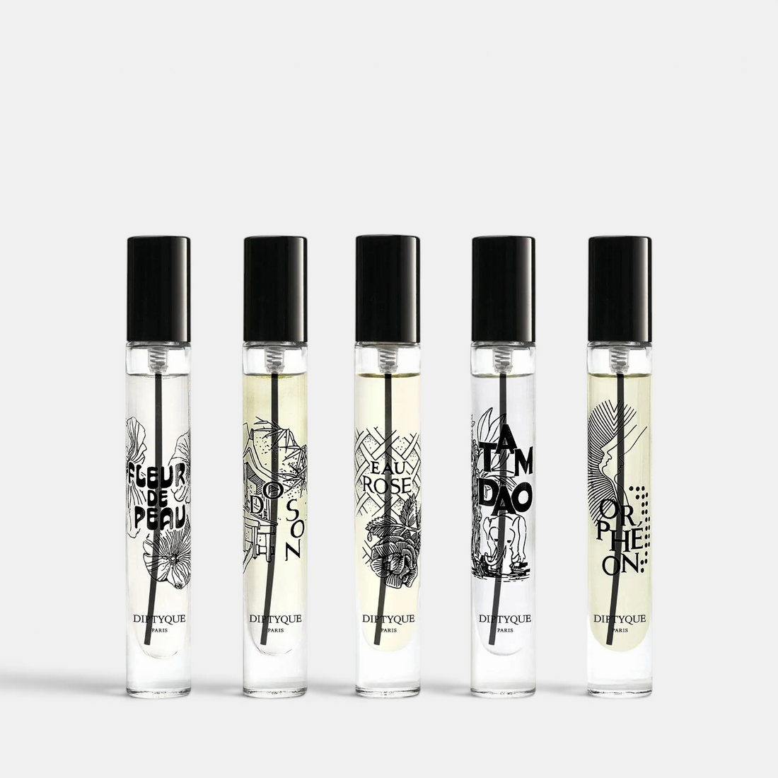 Shop Rescue Spa Diptyque Discovery Set Holiday 2026 with five miniature eau de parfum bottles in illustrated glass