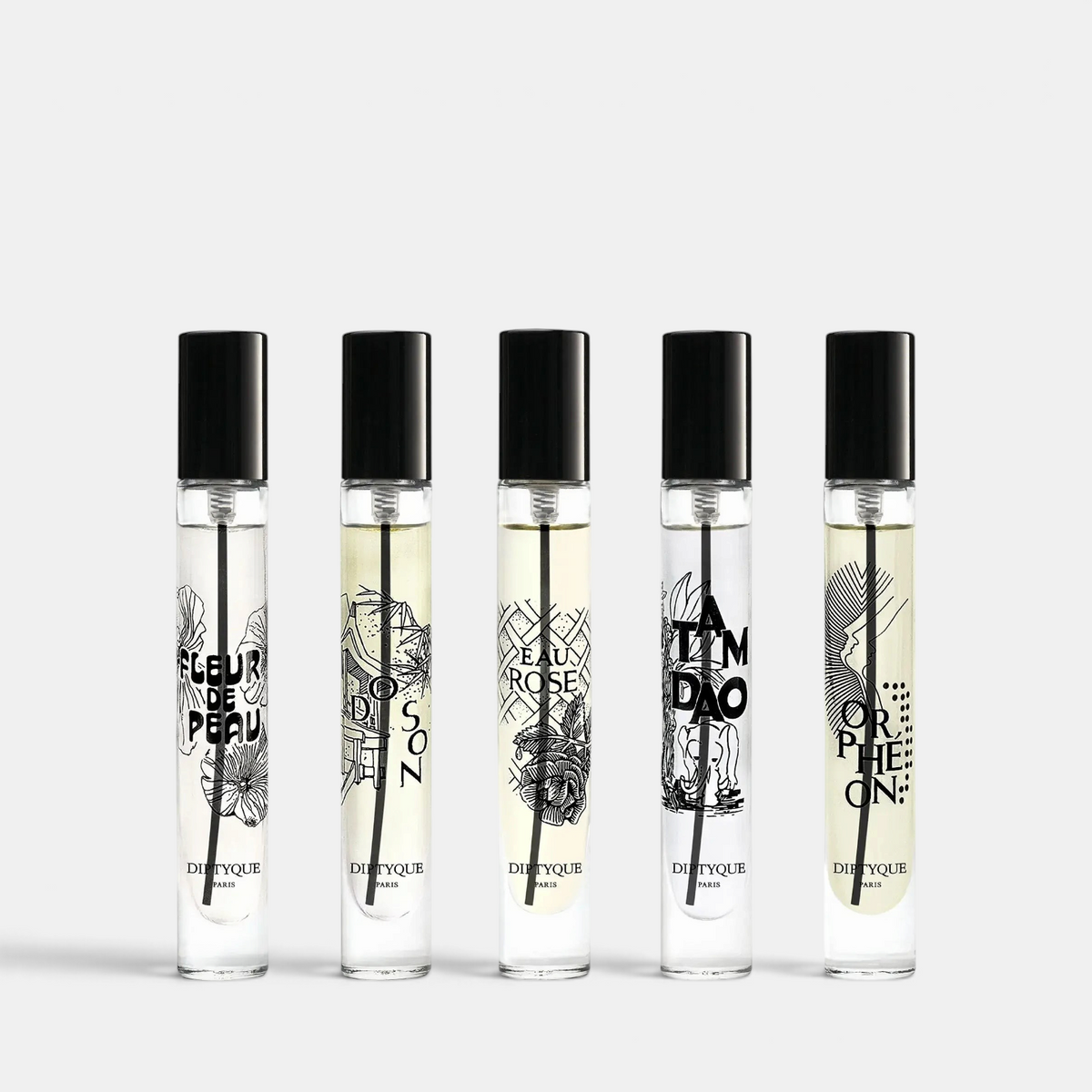 Shop Rescue Spa Diptyque Discovery Set Holiday 2026 with five miniature eau de parfum bottles in illustrated glass