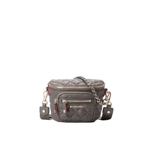 MZ Wallace Agave Micro Crosby Sling quilted nylon crossbody bag with leather trim and adjustable strap