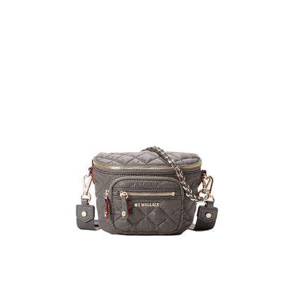 MZ Wallace Agave Micro Crosby Sling quilted nylon crossbody bag with leather trim and adjustable strap