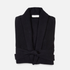 Shop Rescue Spa black long cashmere robe with a shawl collar and tie waist belt, folded flat.