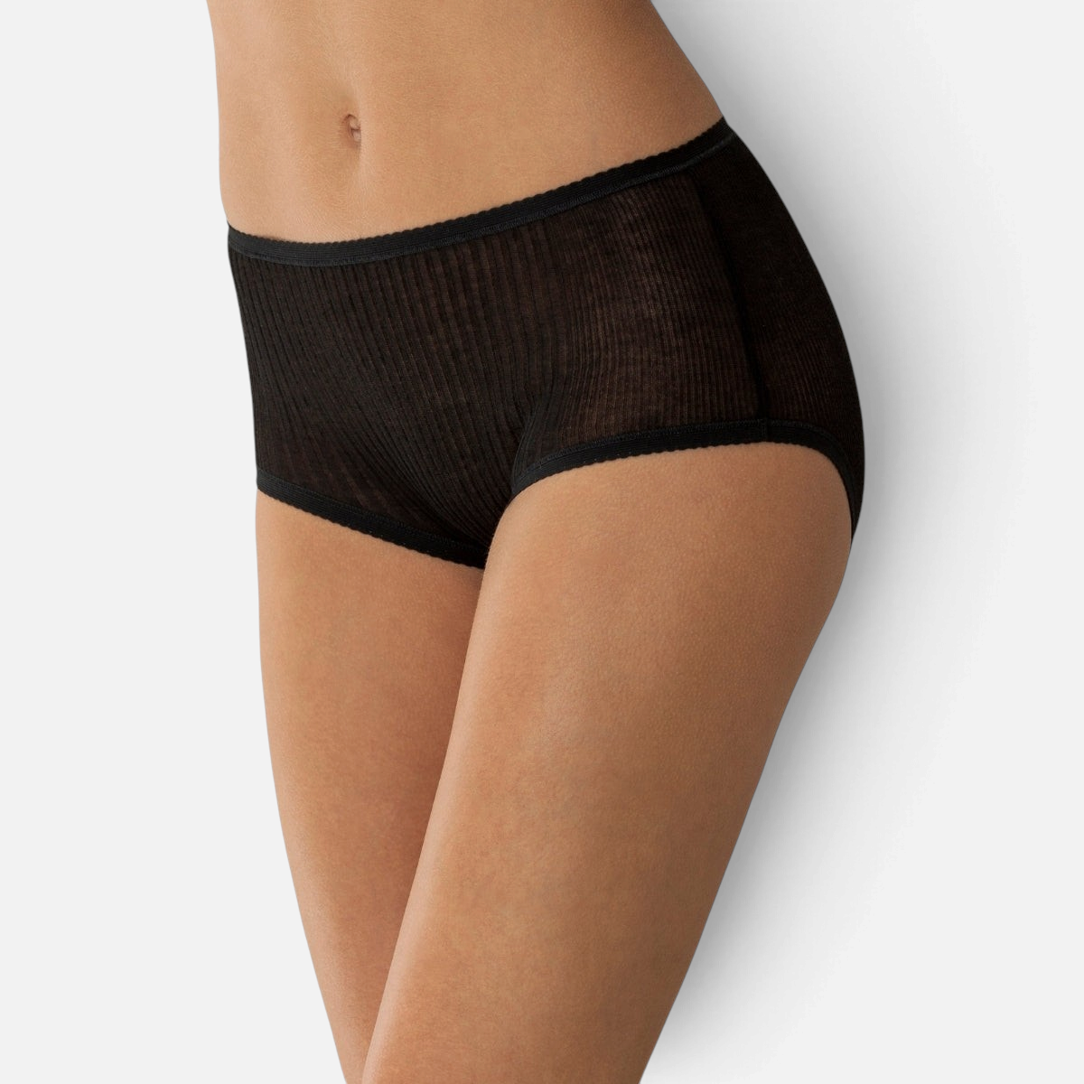 Shop Rescue Spa black Richelieu rib cotton hipster briefs with a delicate, stretchy texture on a model.
