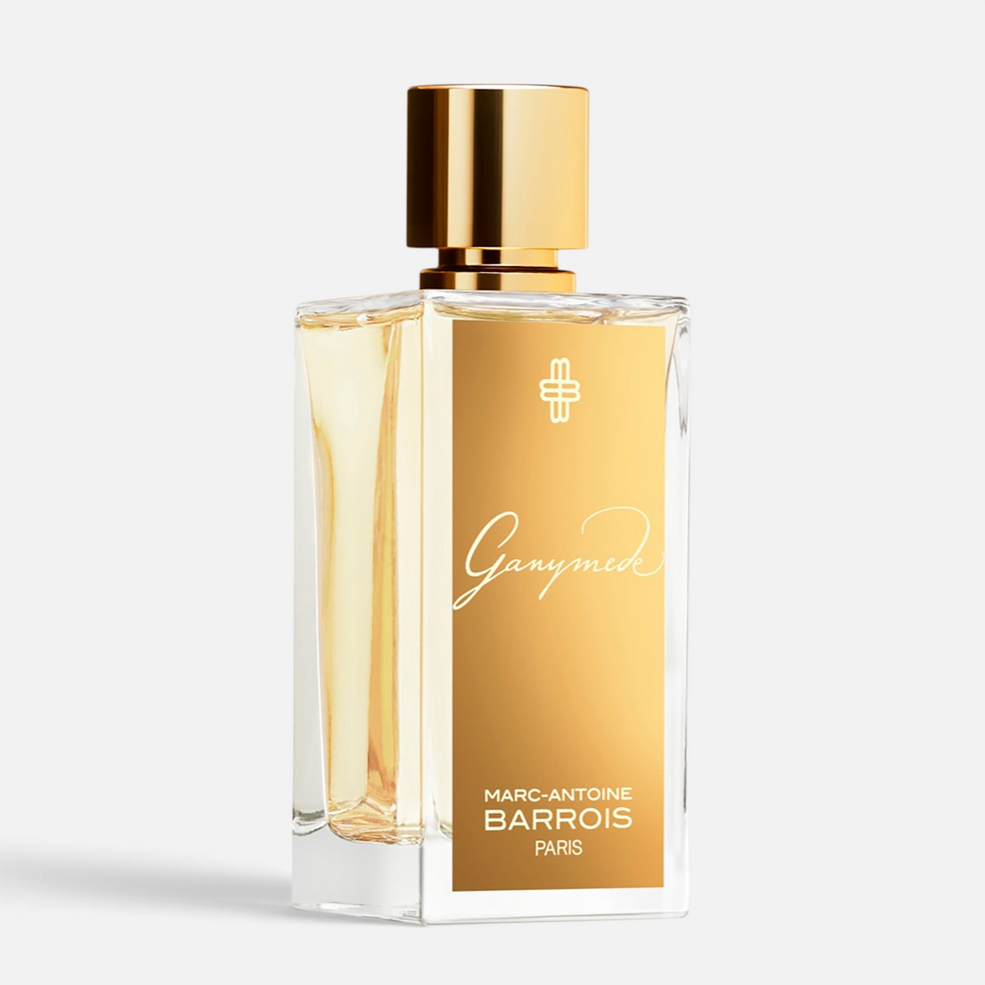 Shop Rescue Spa Ganymede Eau de Parfum in a rectangular glass bottle with a gold label and metallic gold cap.