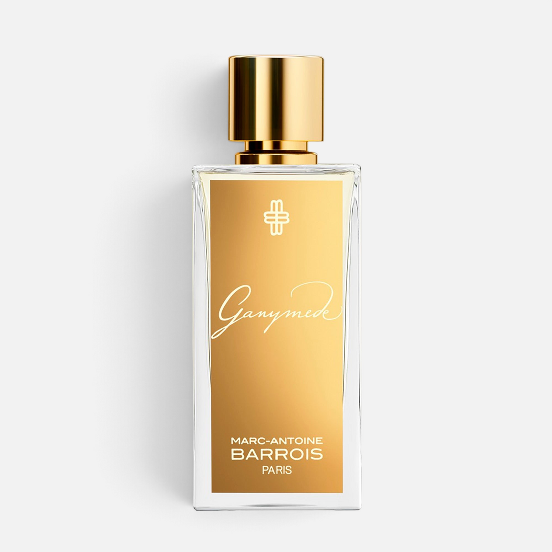 Shop Rescue Spa Ganymede Eau de Parfum in a clear glass bottle with a gold label and matching gold cap.