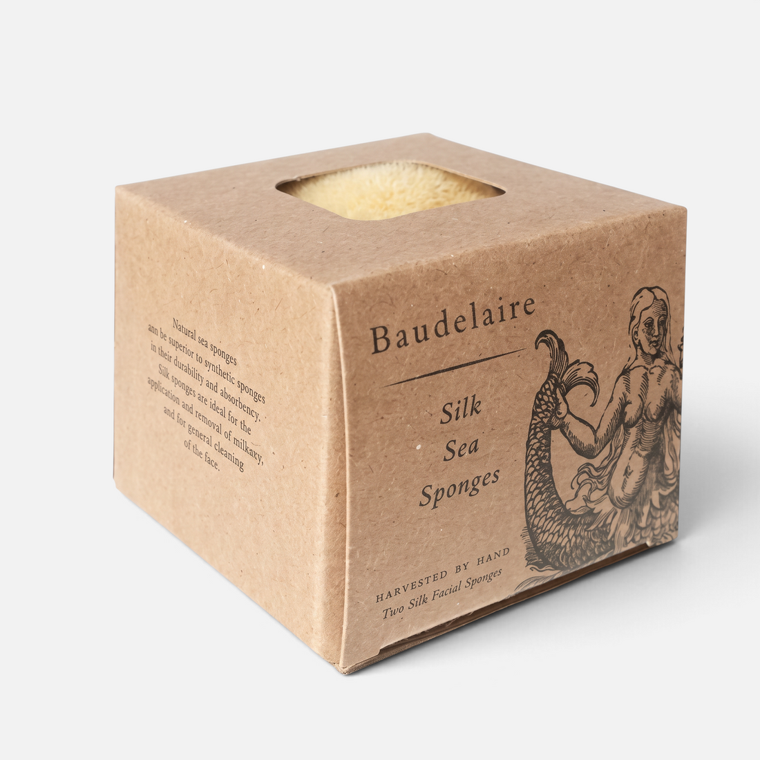 Shop Rescue Spa Baudelaire silk sea sponges in a brown recycled paper box for gentle facial cleansing and makeup removal