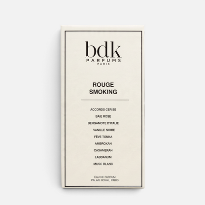 Shop Rescue Spa BDK Parfums Rouge Smoking eau de parfum 100ml bottle box with fragrance notes listed in white