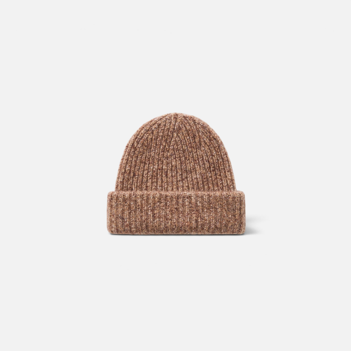 Shop Rescue Spa marled brown rib knit beanie made from a soft cashmere and silk blend