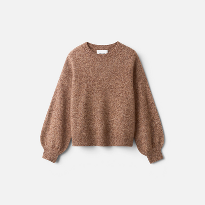 Shop Rescue Spa marled brown cashmere and silk blend crewneck sweater with a relaxed fit and long sleeves.