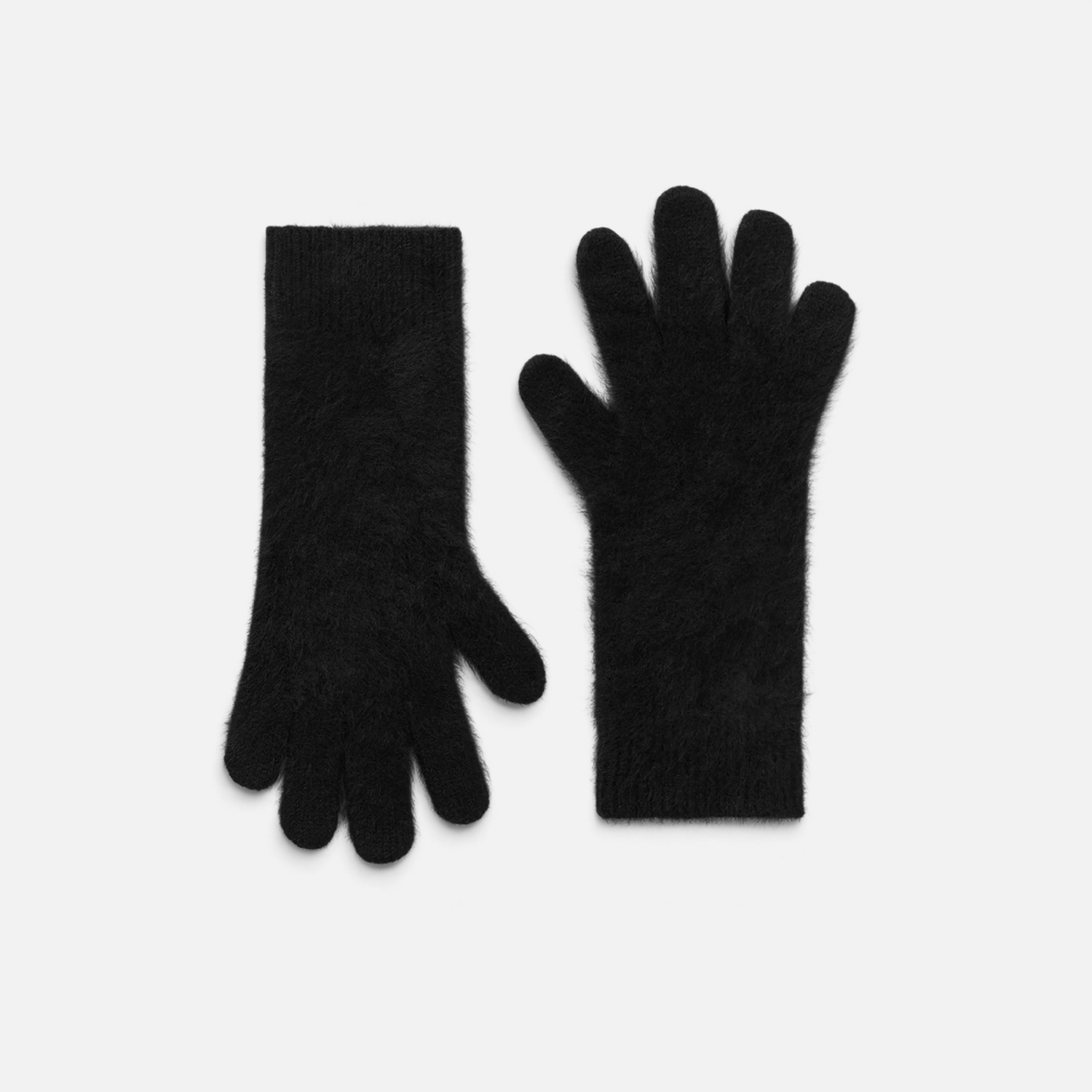 Shop Rescue Spa black brushed knit gloves made from 100% cashmere with a soft, fuzzy texture.