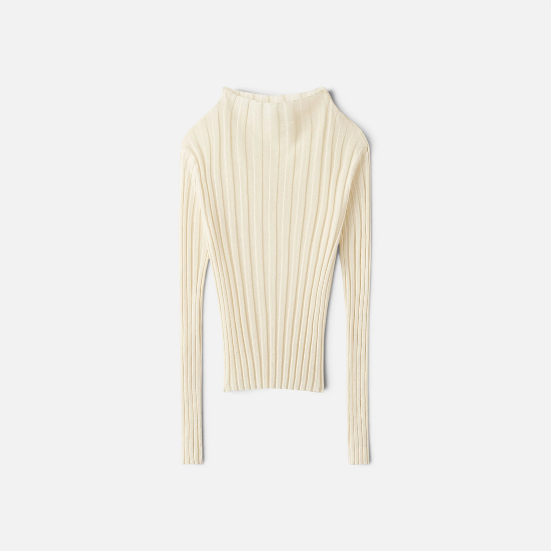 Shop Rescue Spa cream ribbed featherlight long-sleeve top made from 100% wool with a high neckline.