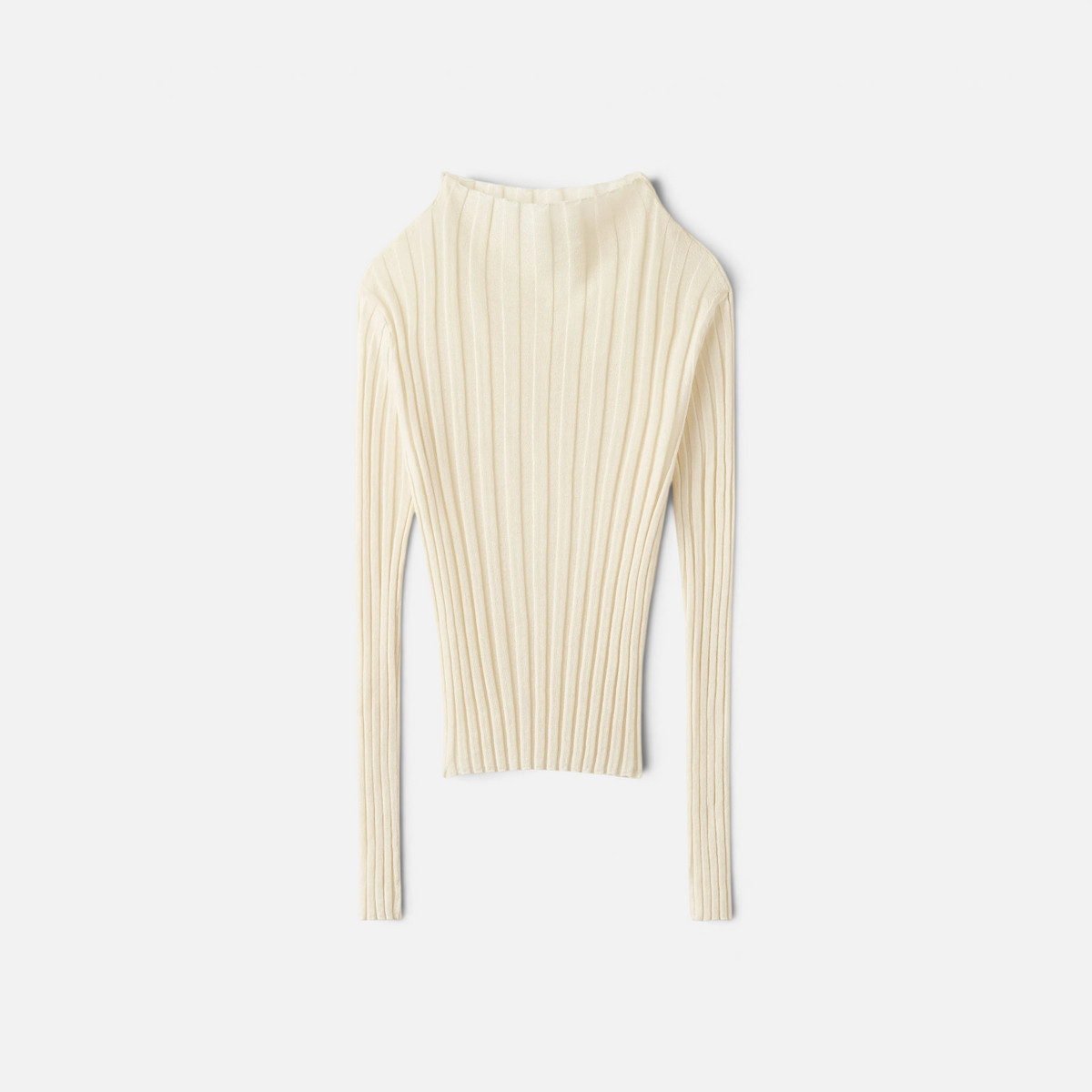 Shop Rescue Spa cream ribbed featherlight long-sleeve top made from 100% wool with a high neckline.