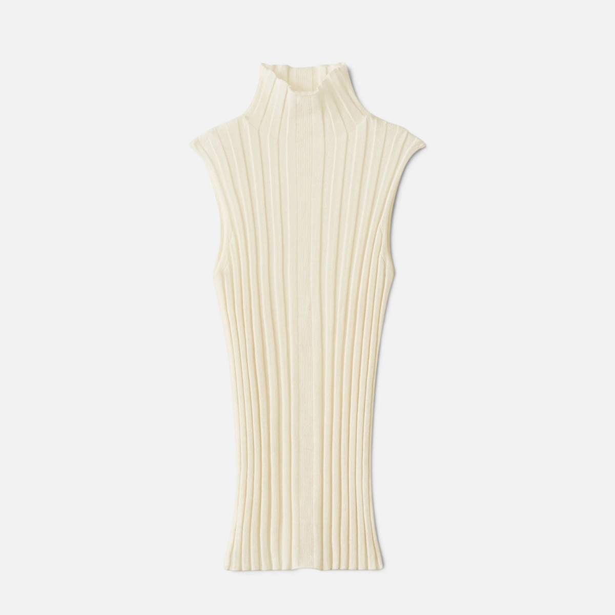 Shop Rescue Spa cream ribbed wool turtleneck singlet with a sleeveless design and lightweight knit texture.