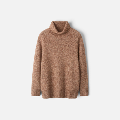 Shop Rescue Spa marled brown cashmere and silk blend turtleneck sweater with a relaxed fit and ribbed trim.