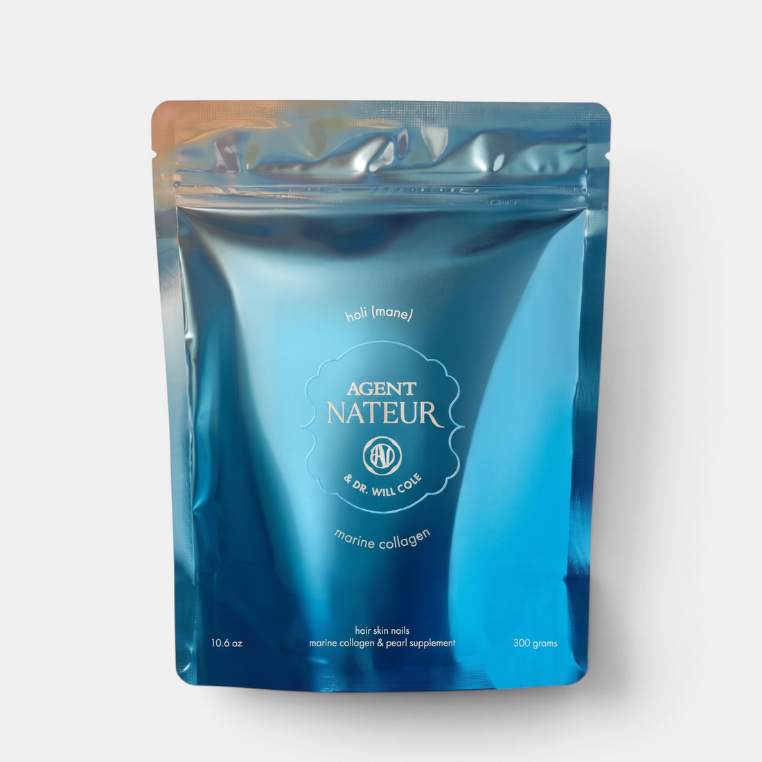 Shop Rescue Spa Agent Nateur holi (mane) marine collagen and pearl powder supplement in a blue metallic pouch.