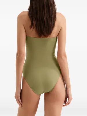 Back view of Eres Cassiopee Duni One Piece Swimsuit in Alligator color worn on model, showing back coverage and clean finish.