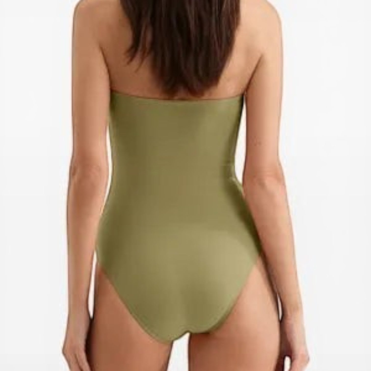 Back view of Eres Cassiopee Duni One Piece Swimsuit in Alligator color worn on model, showing back coverage and clean finish.