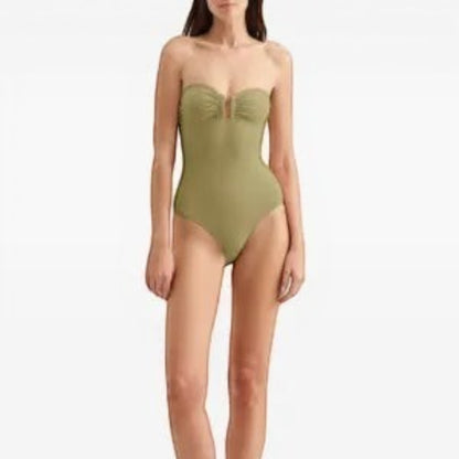 Front view of Eres Cassiopee Duni One Piece Swimsuit in Alligator color worn on model, showing full silhouette.