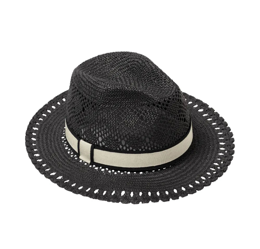 Angled front view of Eres Alejandro Access Hat in Noir on a clean background, showing hat shape, brim, and crown structure.