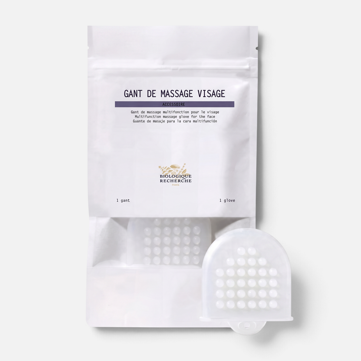 Shop Rescue Spa Biologique Recherche Mini Facial Glove in white packaging with textured silicone massage tool