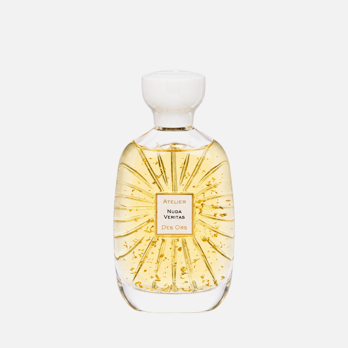 Shop Rescue Spa Nuda Veritas perfume bottle featuring gold flakes in a luminous floral fragrance with a white cap.