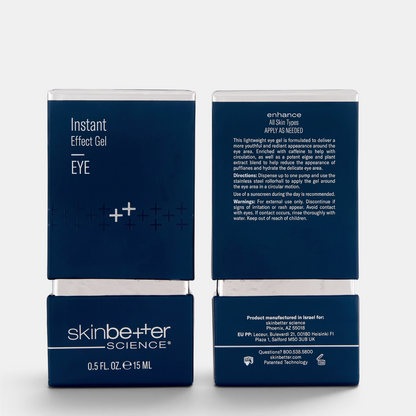 Shop Rescue Spa Instant Effect Gel EYE packaging showing front and back labels with product details and ingredients.